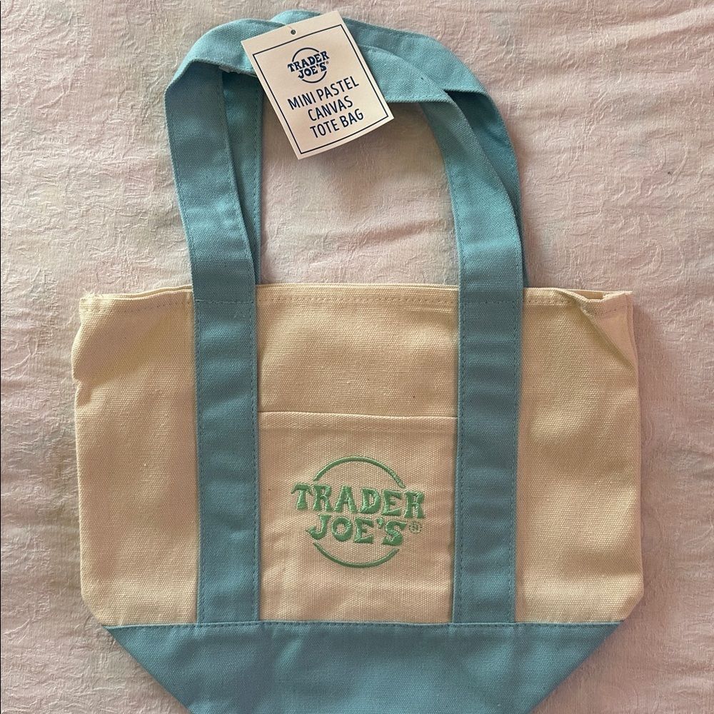 Trader Joe’s Mini Logo Tote Pastel Blue Small Grocery Shopping Bag Canvas